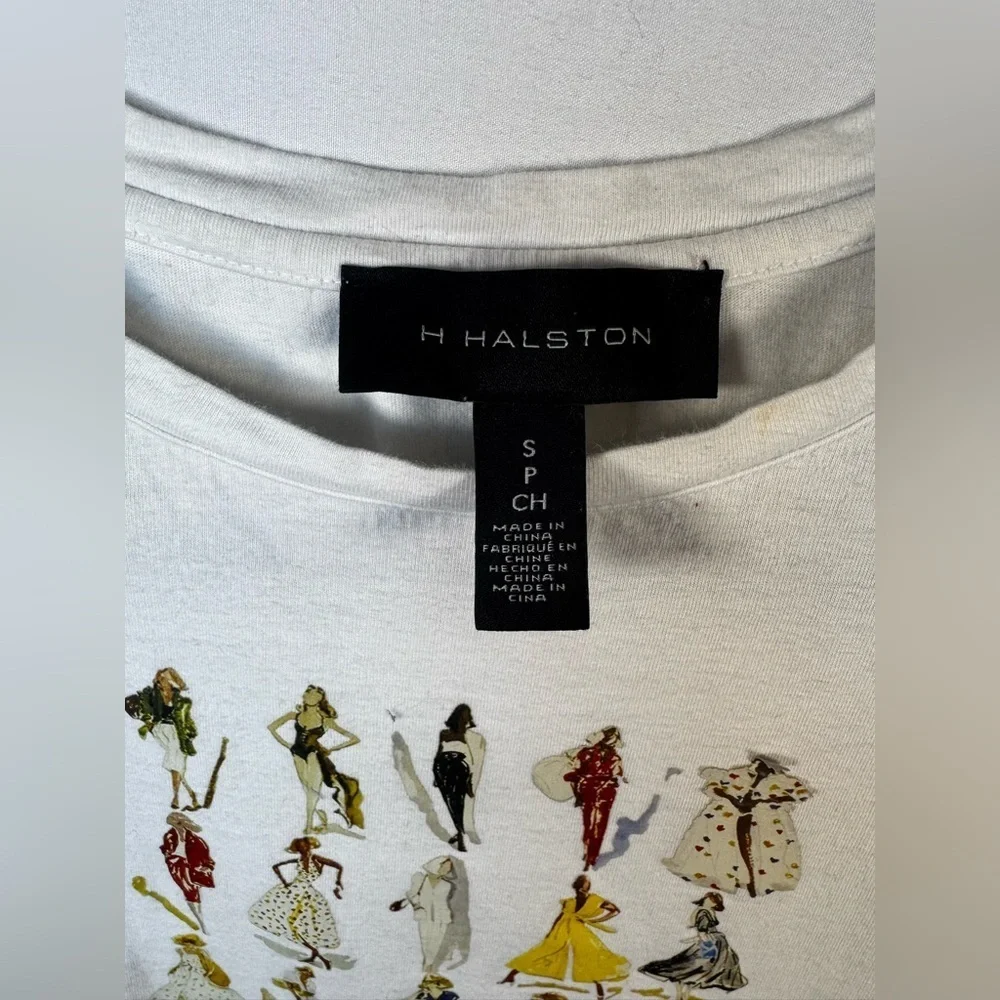 H by HALSTON Mesh Sleeve Graphic T Shirt Women Fashion Size S - Picture 6 of 11